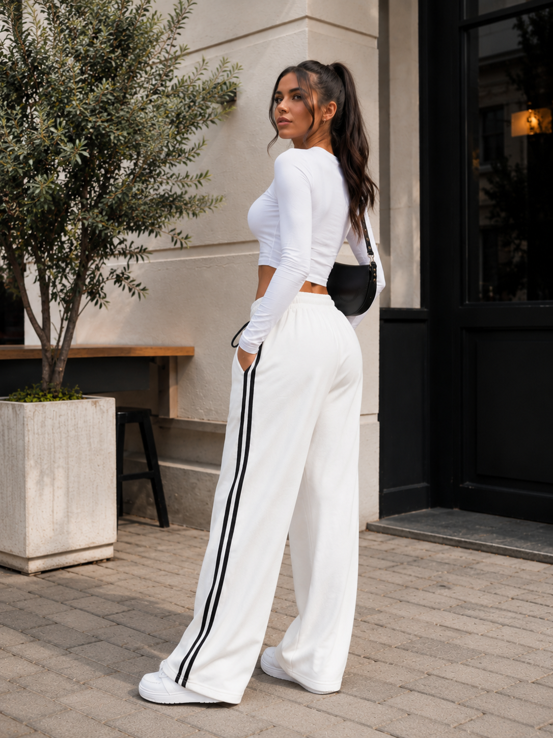 Side Striped Wide Leg Pants