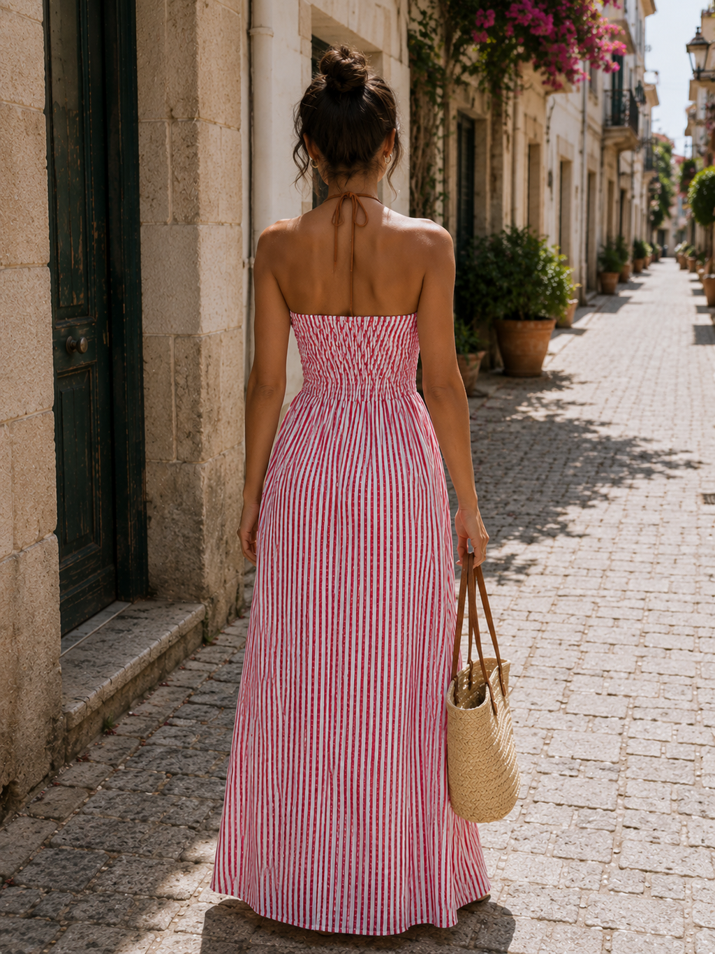 Striped Halter Neck Maxi Dress