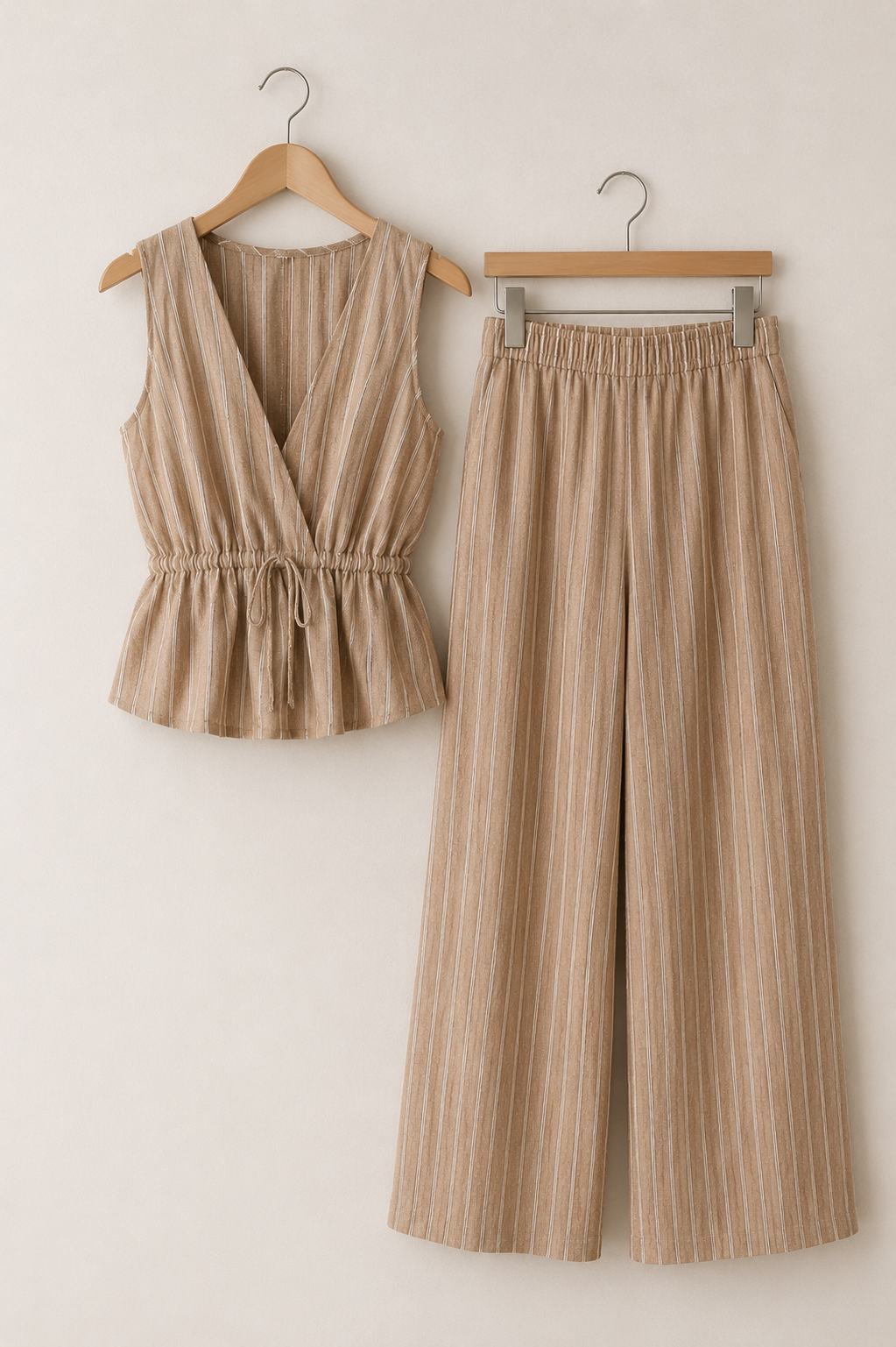 Striped Sleeveless Top and Wide Leg Pants Set