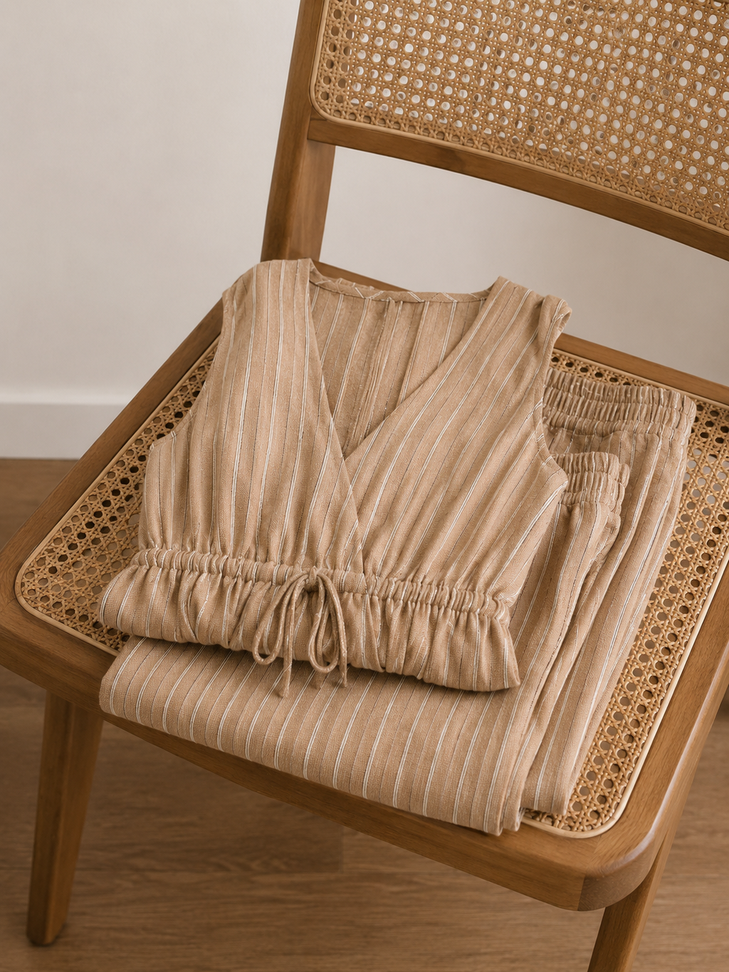 Striped Sleeveless Top and Wide Leg Pants Set