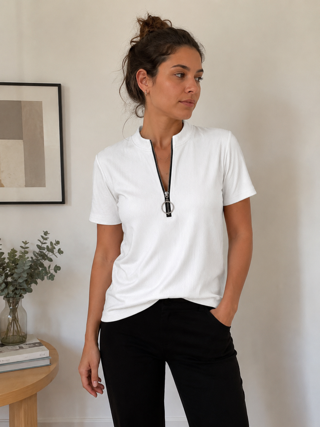 Half Zip Short Sleeve Top