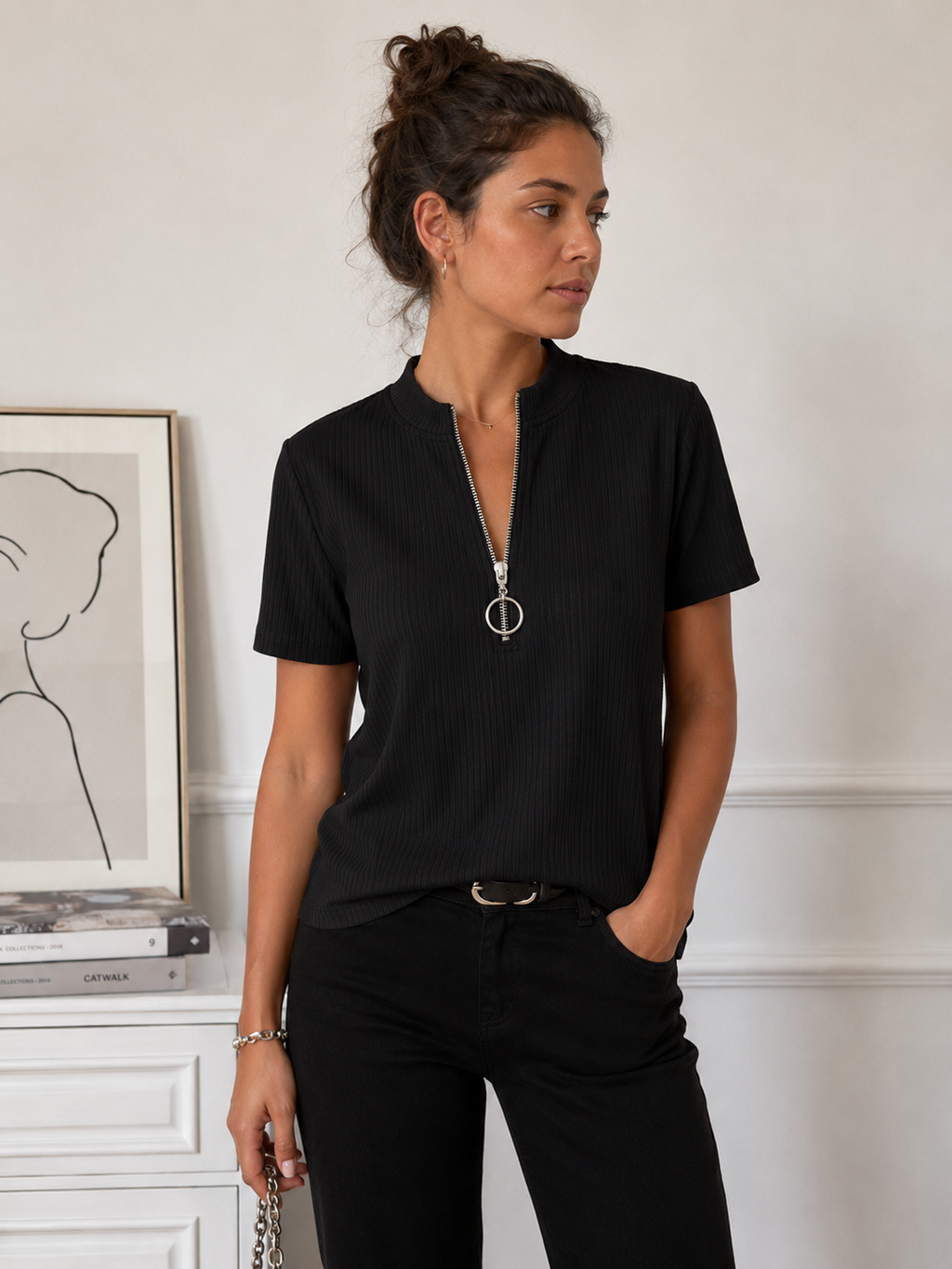 Half Zip Short Sleeve Top