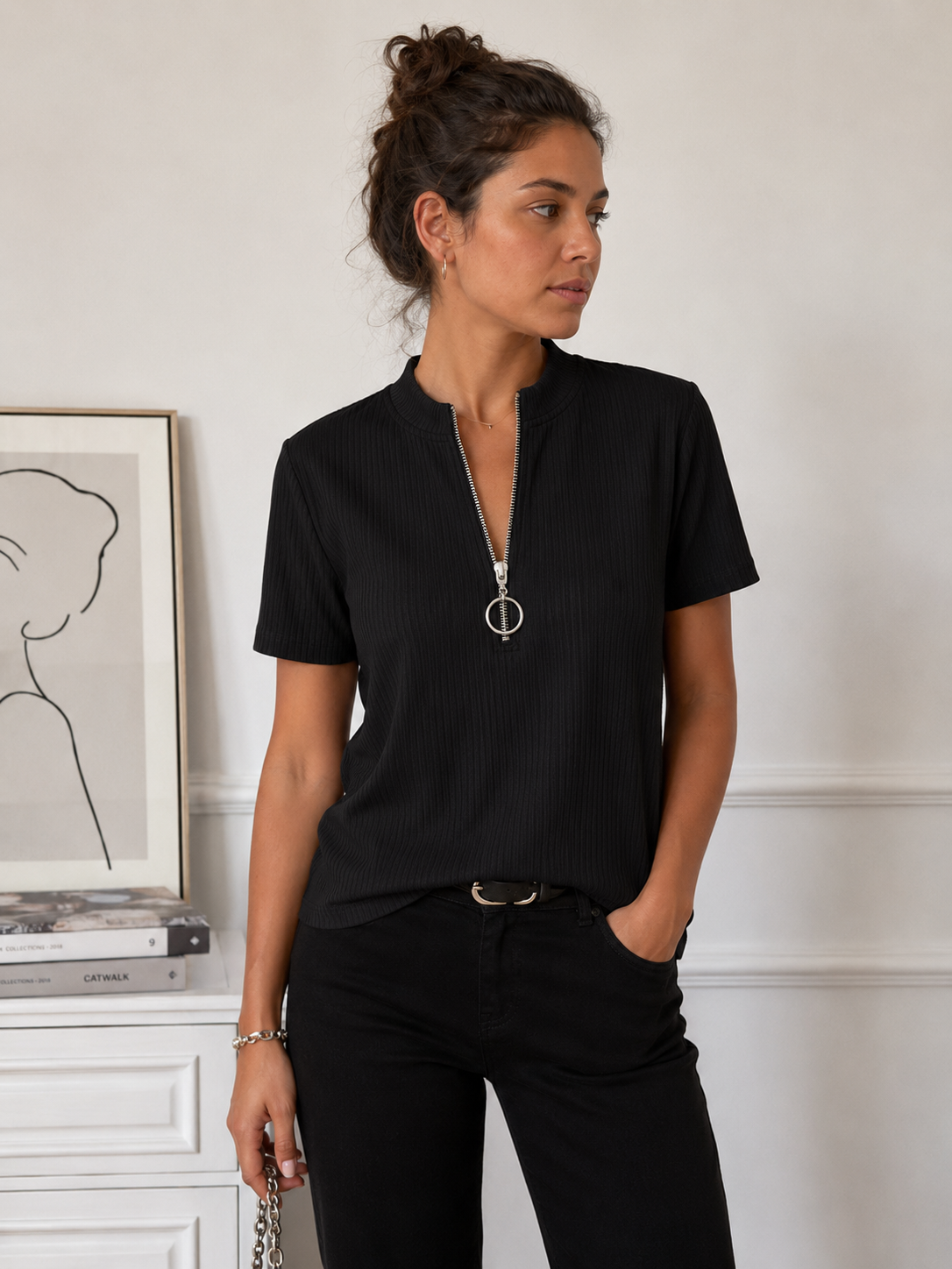 Half Zip Short Sleeve Top
