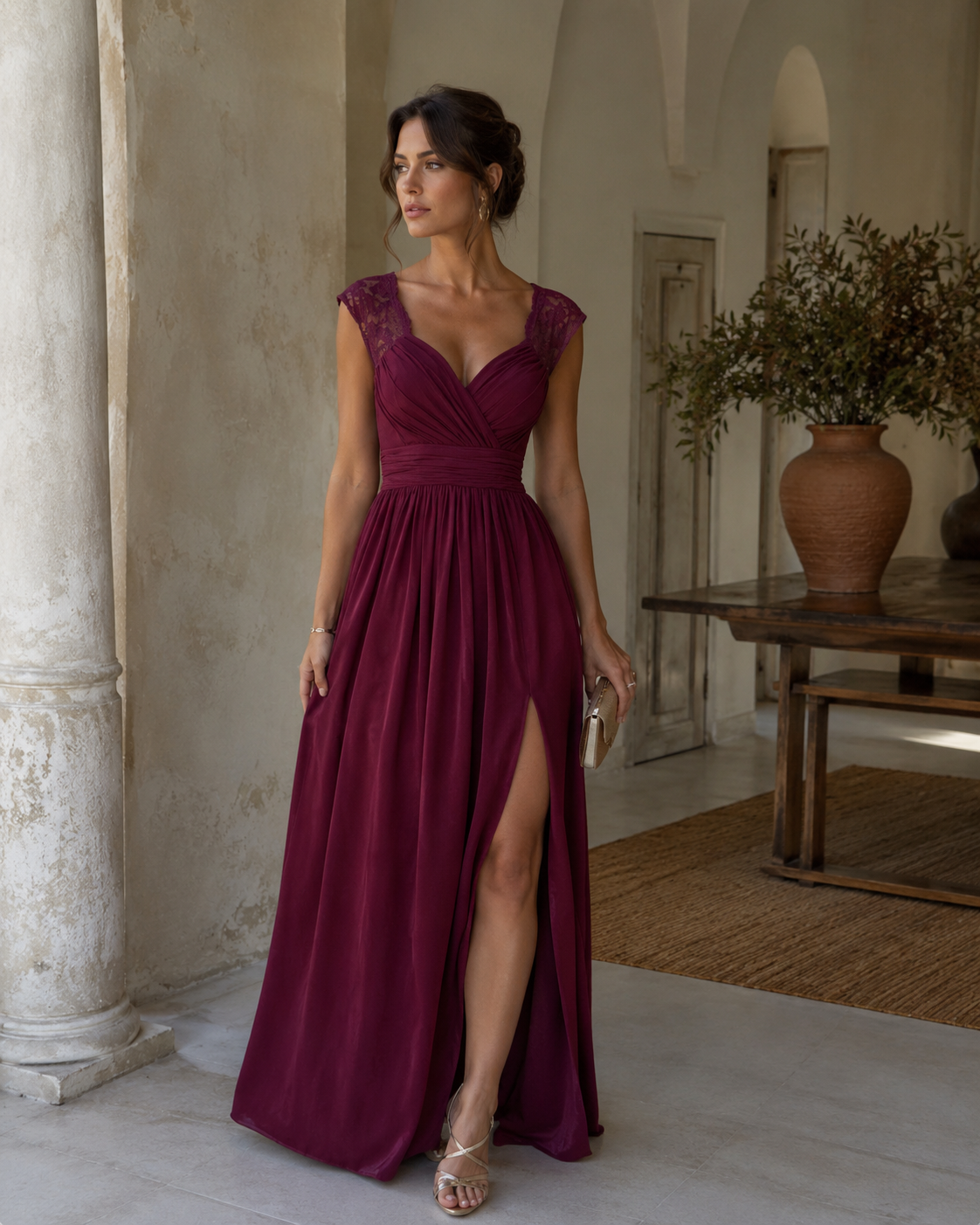 High Slit Lace Detail Maxi Dress