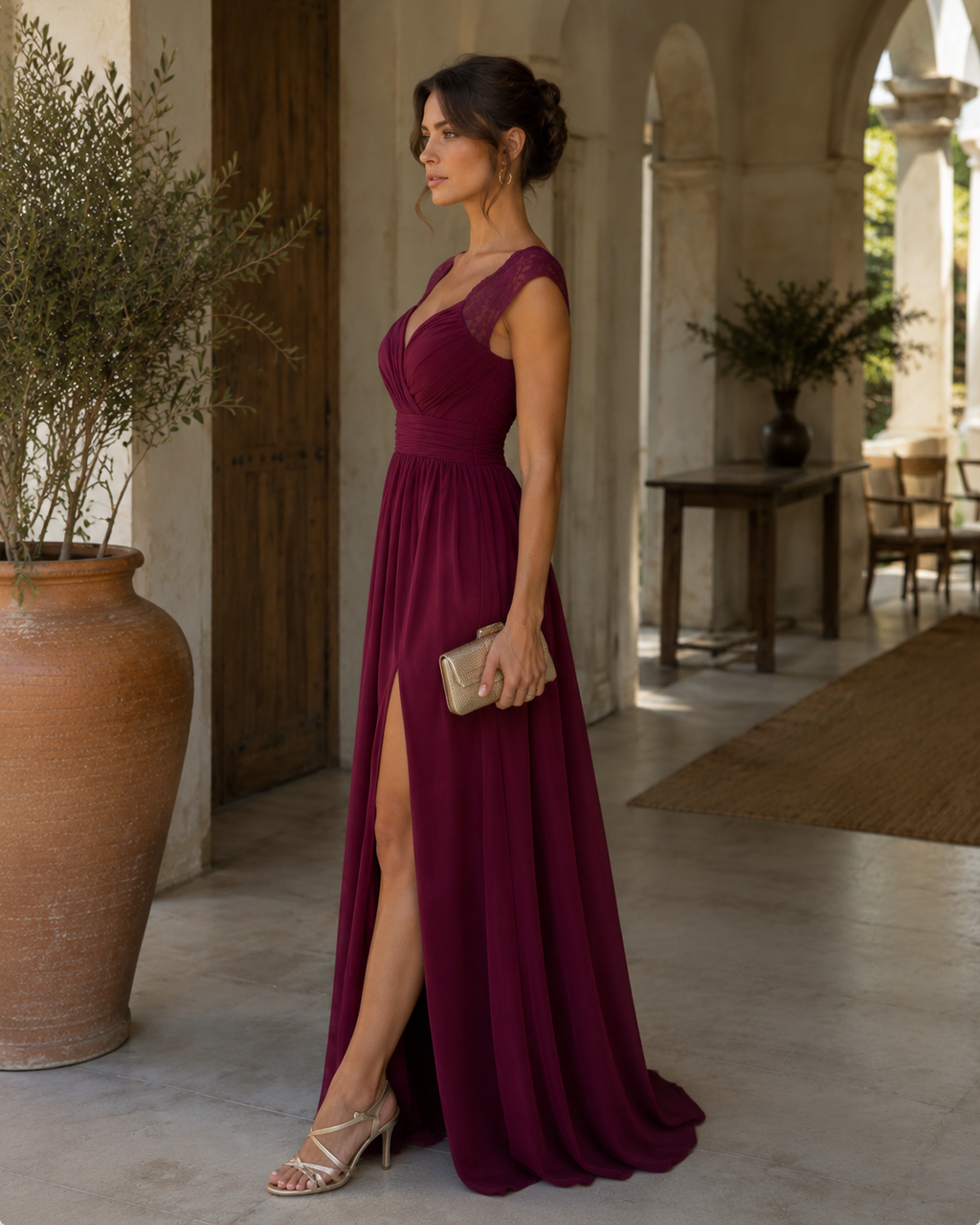High Slit Lace Detail Maxi Dress