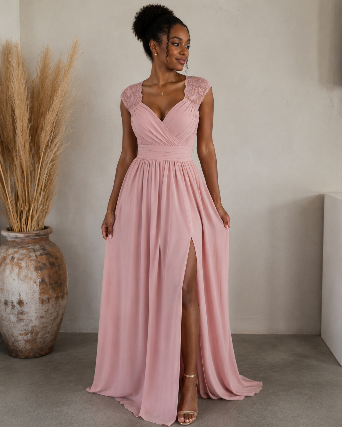 High Slit Lace Detail Maxi Dress
