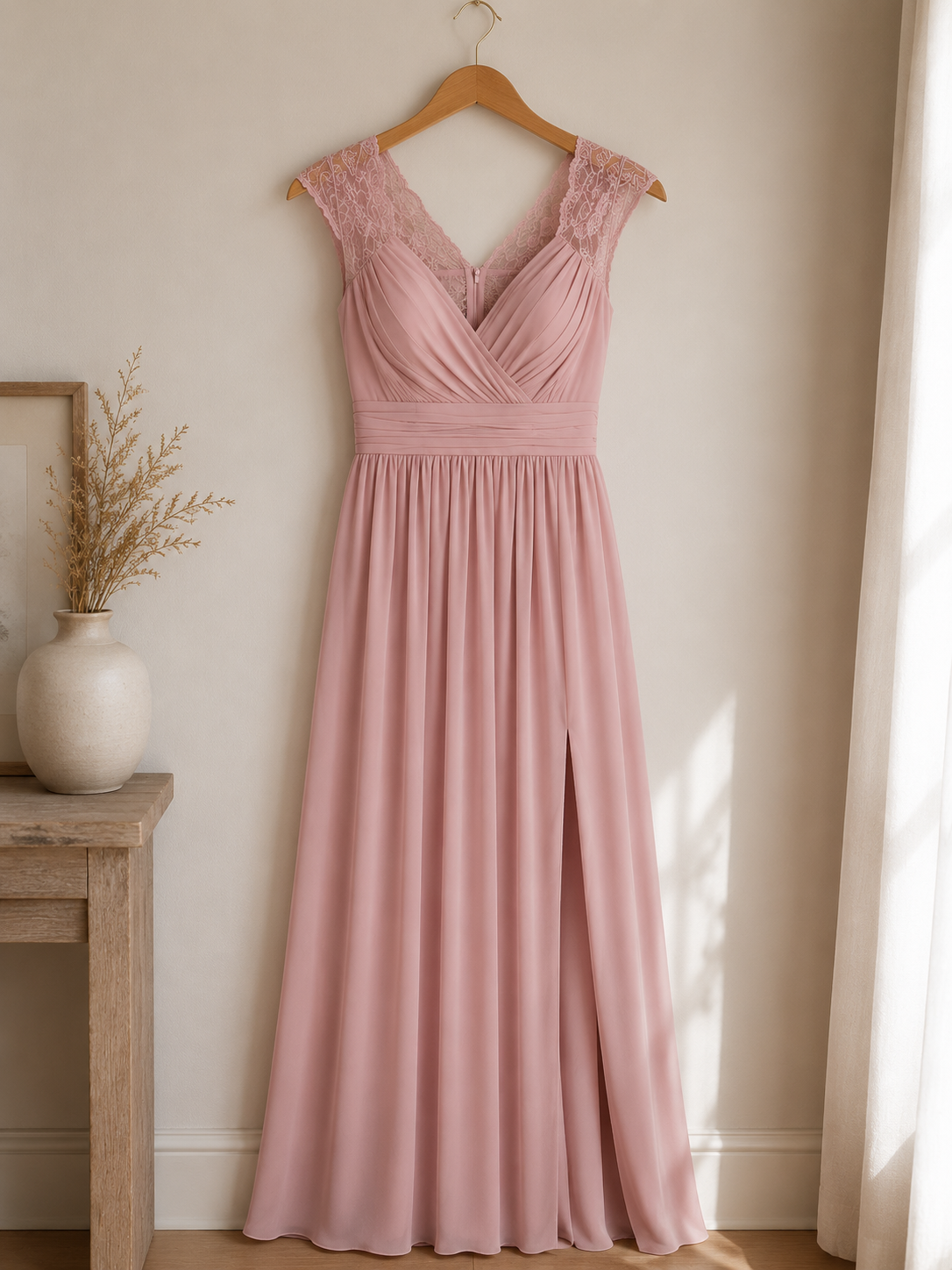 High Slit Lace Detail Maxi Dress