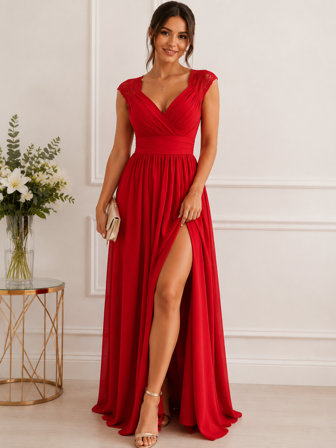 High Slit Lace Detail Maxi Dress