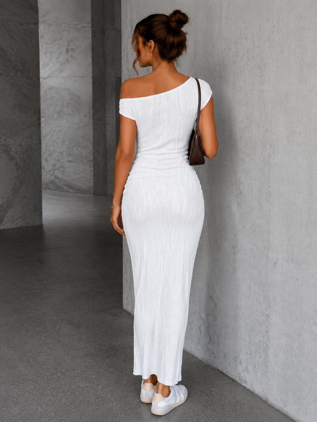 One-Shoulder Textured Maxi Dress