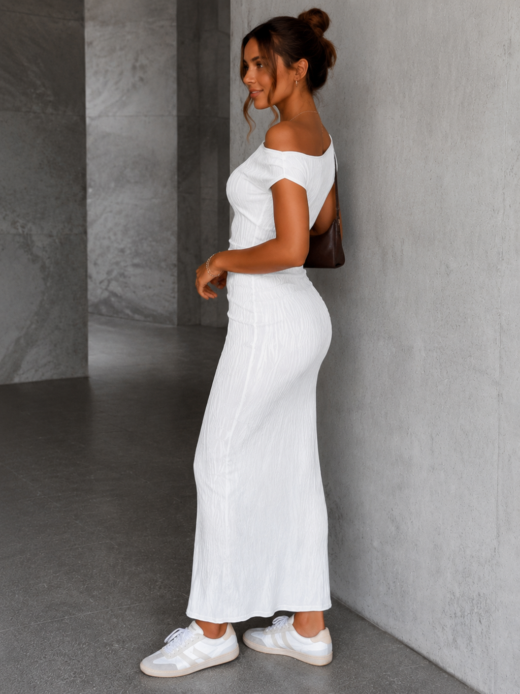 One-Shoulder Textured Maxi Dress
