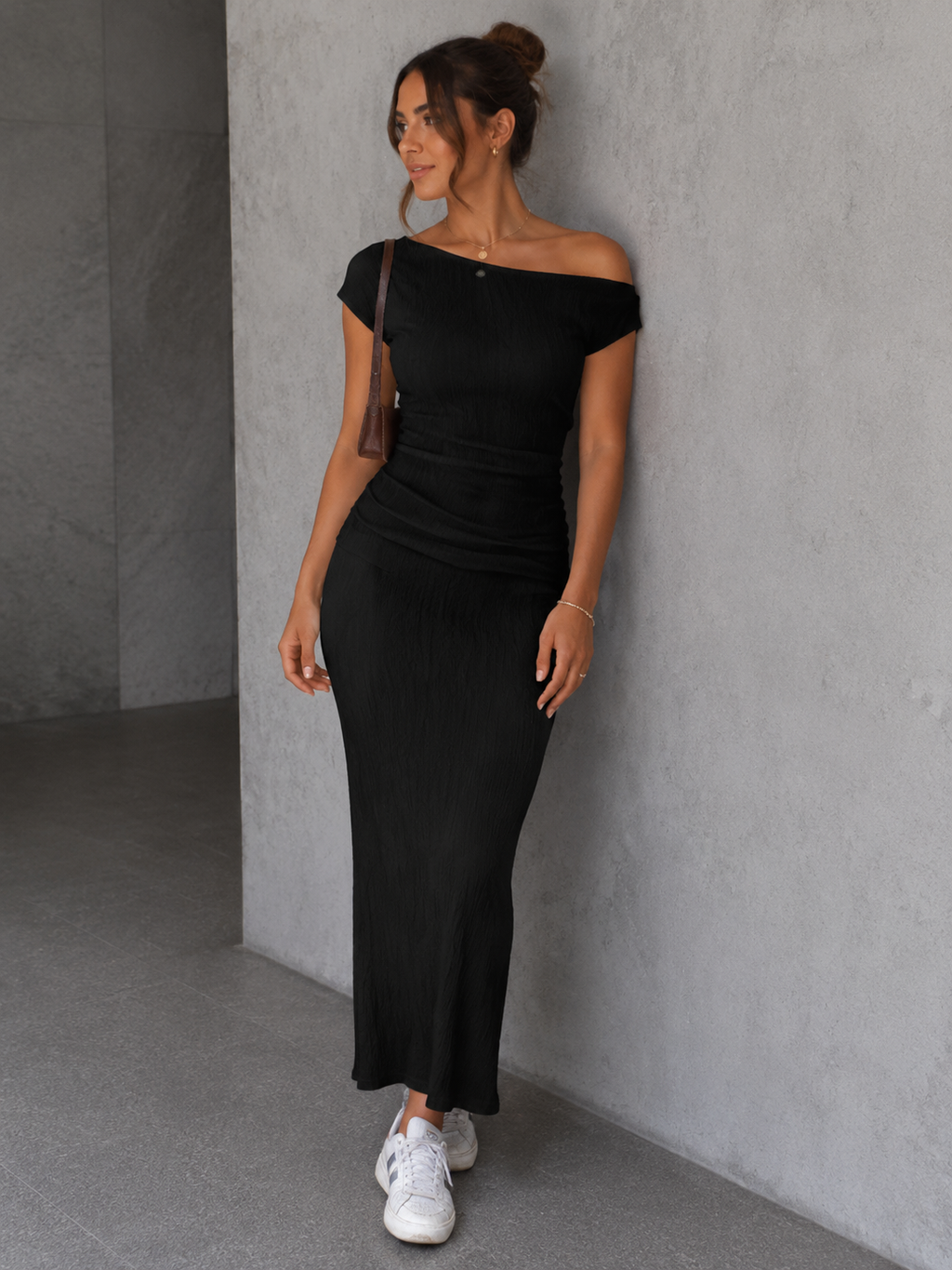 One-Shoulder Textured Maxi Dress
