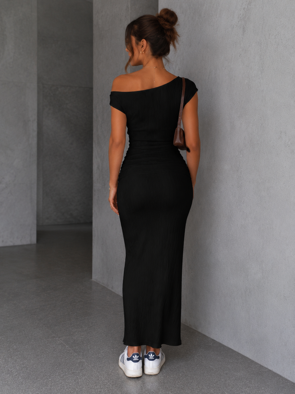 One-Shoulder Textured Maxi Dress