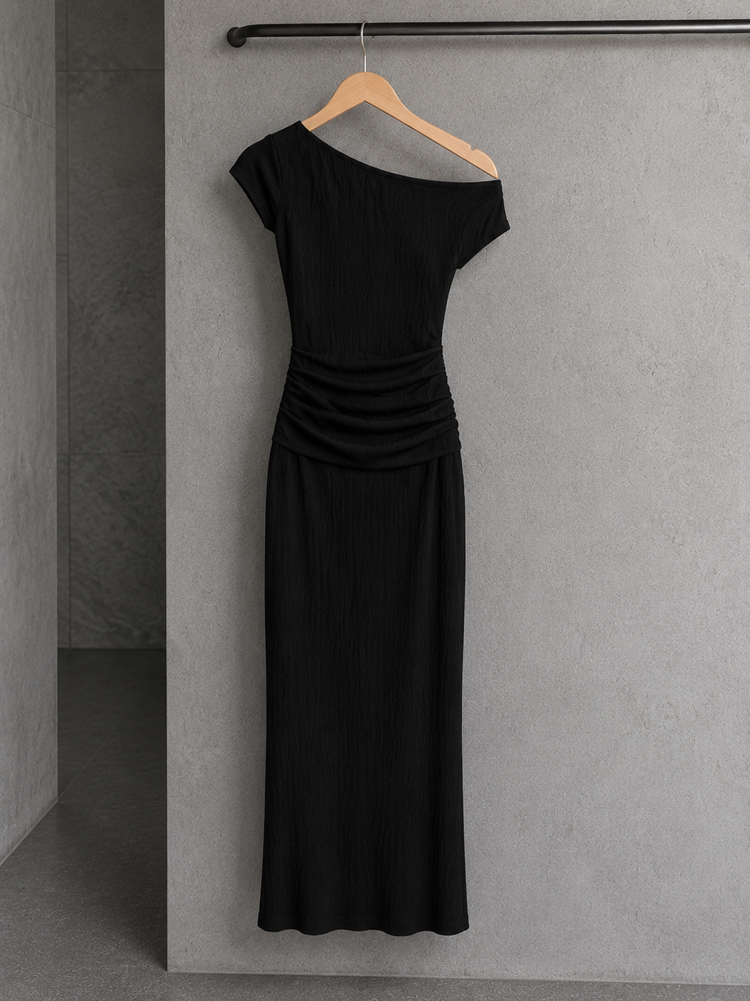One-Shoulder Textured Maxi Dress