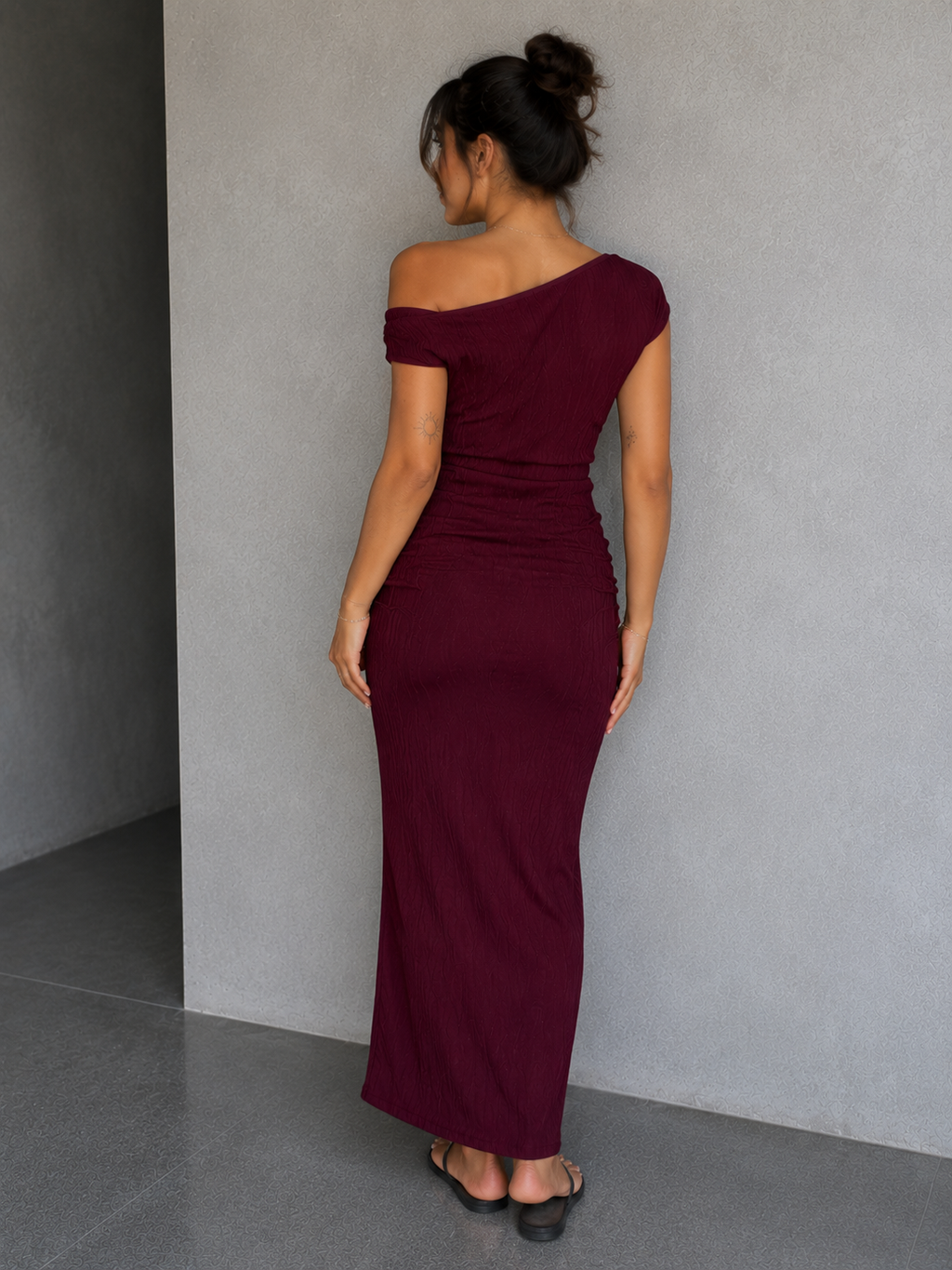 One-Shoulder Textured Maxi Dress